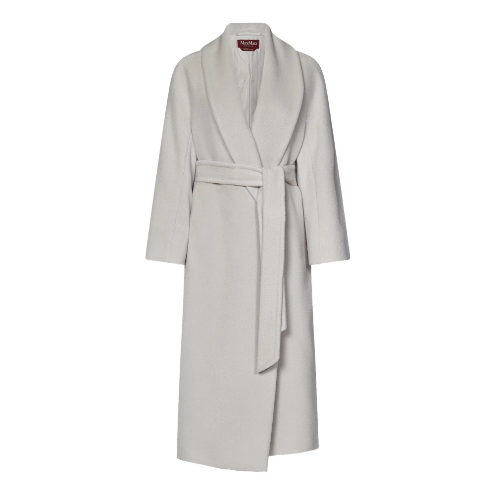 Max Mara Vit Shawlkrage Alpacka Ullrock White, Dam