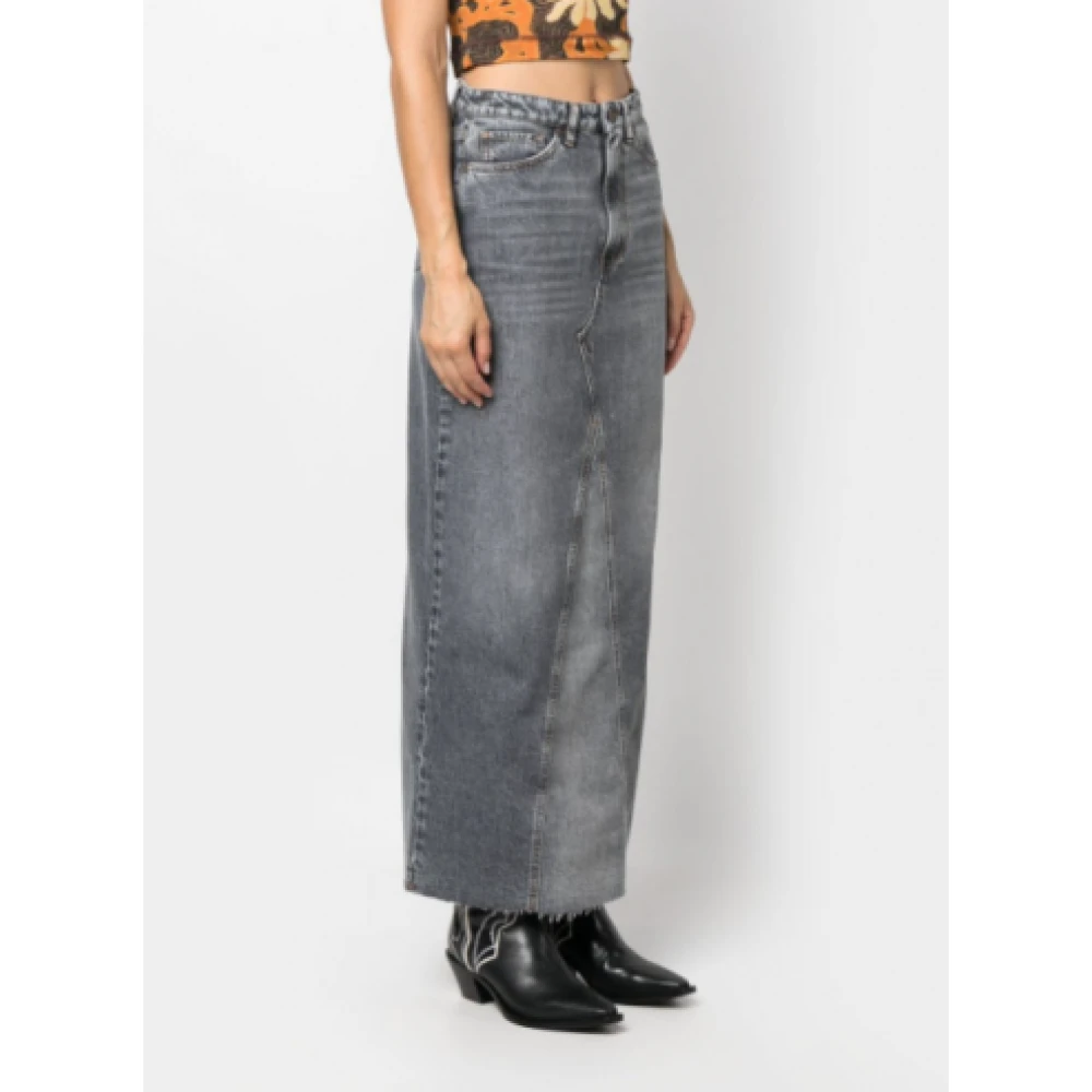 3X1 Grijze Denim Rok Hoge Taille Enkellengte Klassieke Zakken Gray Dames