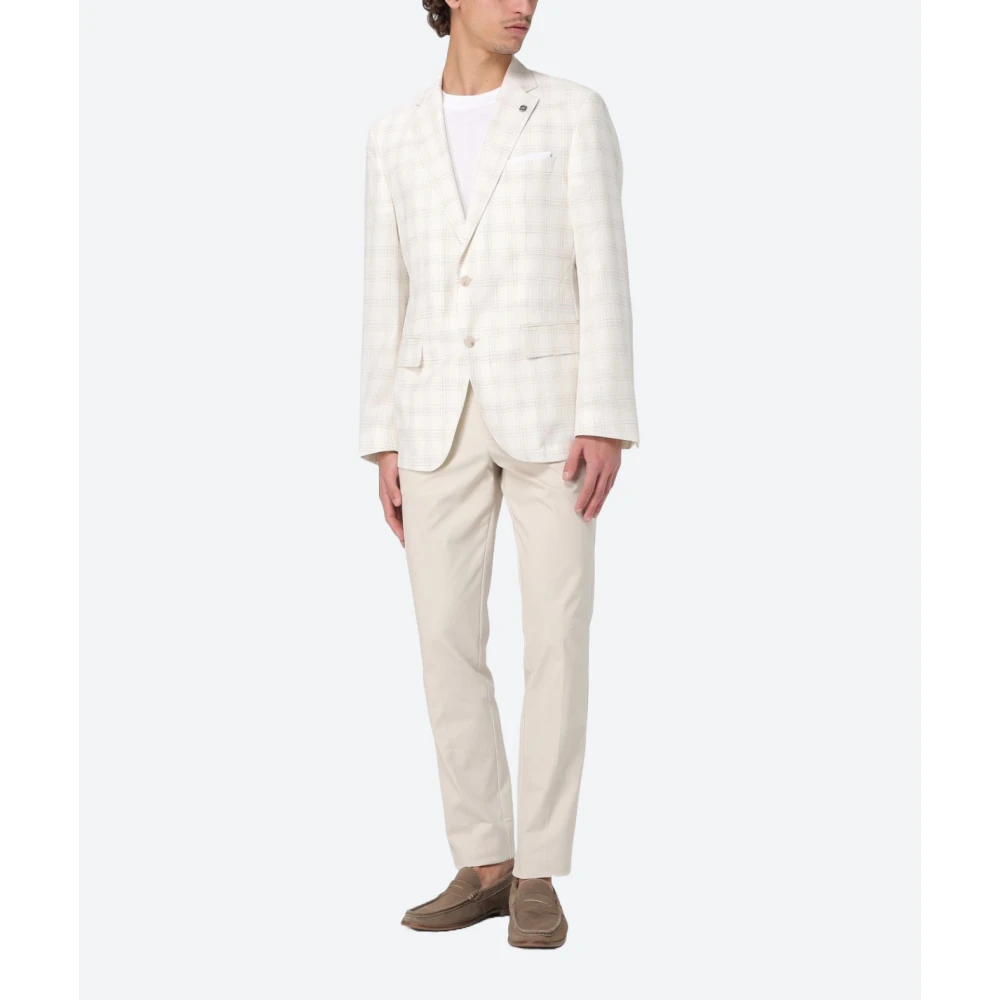 Hugo Boss Geruite wollen en linnen jas White Heren