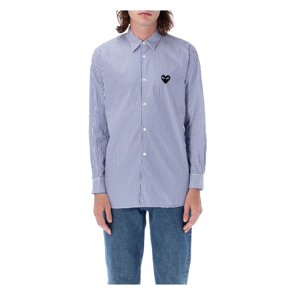Comme des Garçons Gestreept Hart Patch Shirt Aw24 Blue Dames