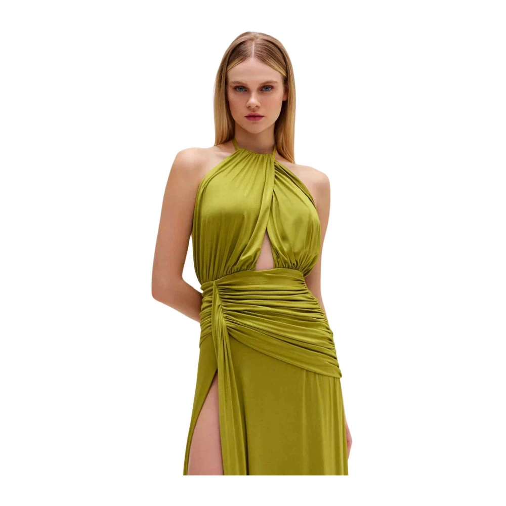 Patbo Metallic Halternek Maxi Jurk met zijsplit Green Dames