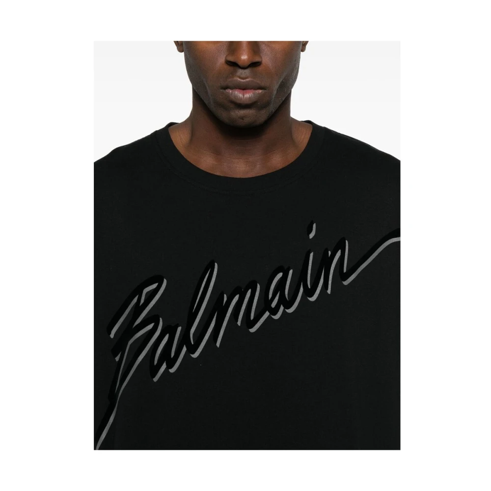 Balmain Zwart Crew Neck T-shirt Black Heren