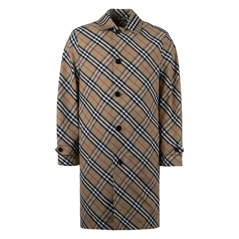 Burberry Męski Beżowy Płaszcze, Mężczyzna,, Kraciasty Płaszcz Samochodowy Z Rozcięciem Średni