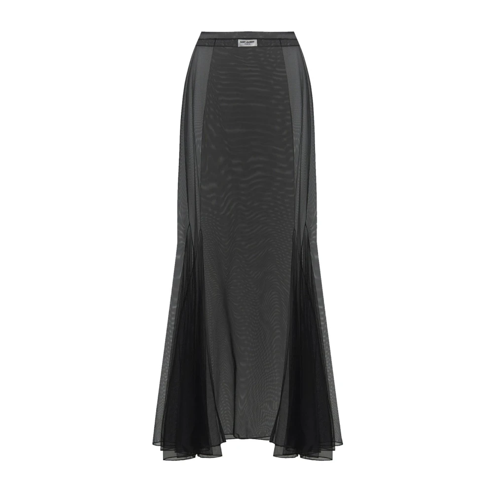 Saint Laurent Doorschijnende Tule Midi Rok Black Dames