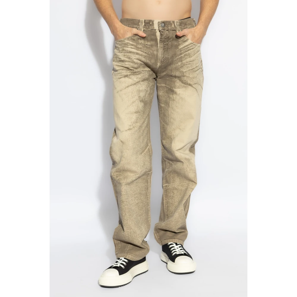 Balmain Washed Straight-Leg Jeans Beige Heren