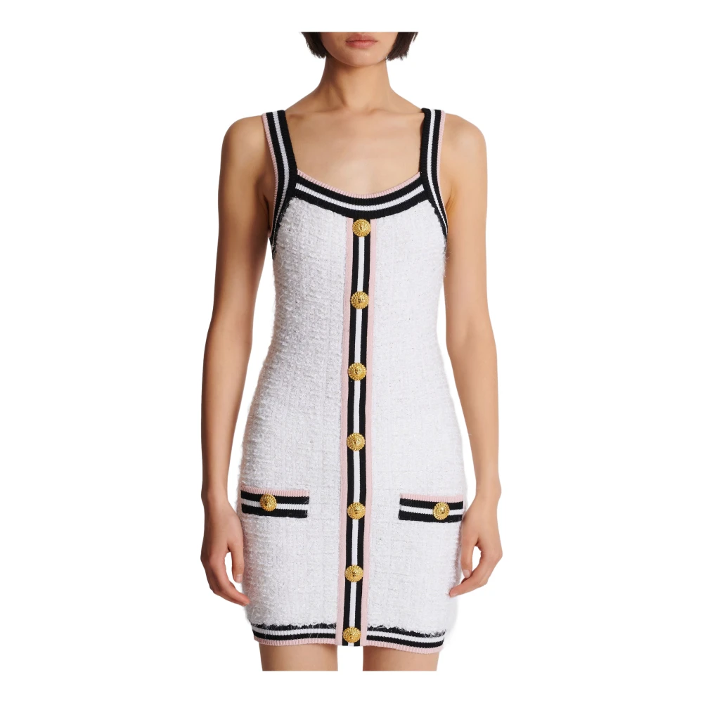 Balmain Geknoopte Mini Jurk White Dames