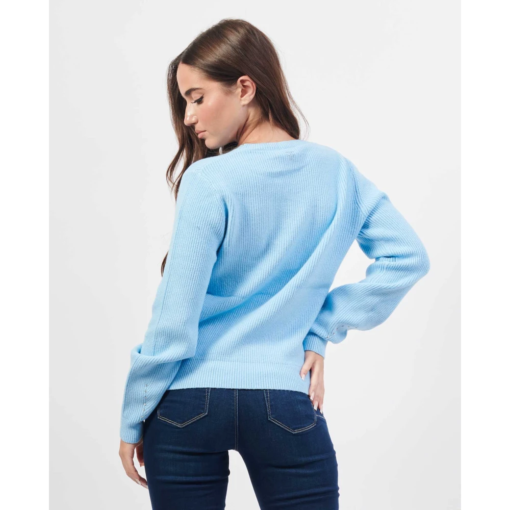 Fracomina Blauwe Crewneck Sweater met Mouwapplicaties Blue Dames