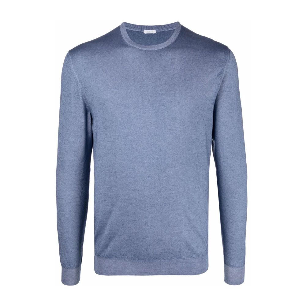 Malo Blauwe Kasjmier Zijde Casual Sweater Blue Heren