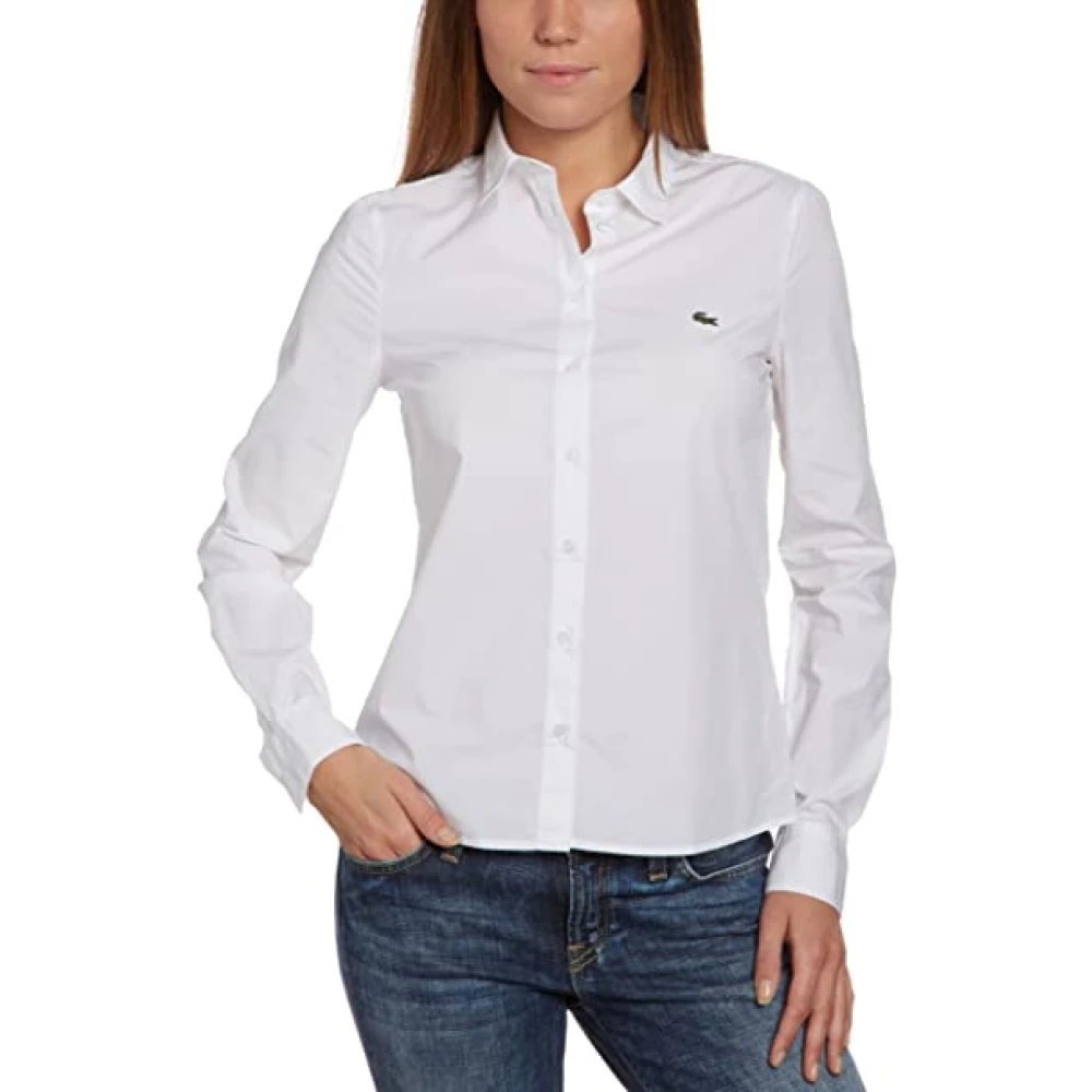 Lacoste Slim Fit Shirt met Groene Krokodil White Dames