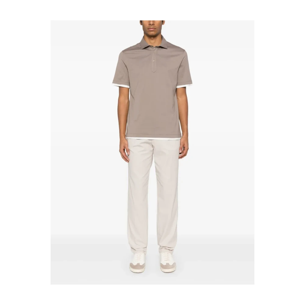 BRUNELLO CUCINELLI Olijf Polo Shirt Gelaagd Korte Mouwen Gray Heren