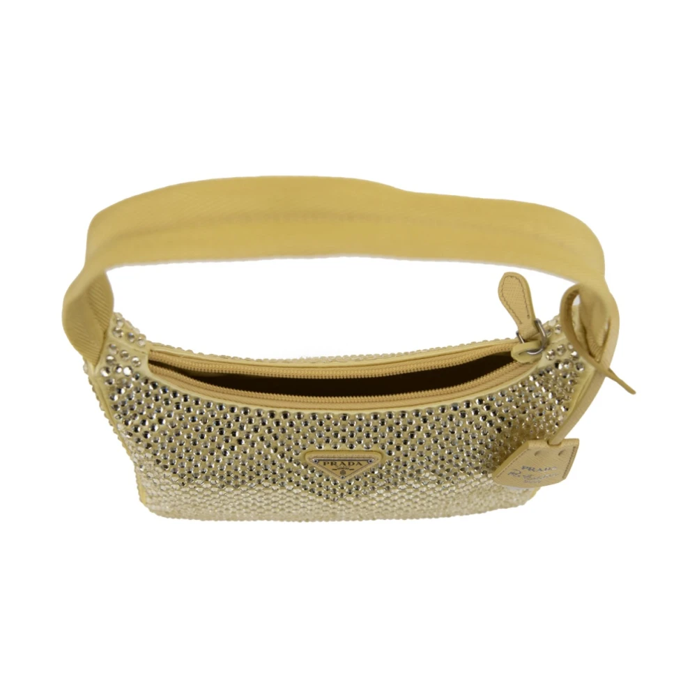 Prada Satijnen Handtas met Leren Details Yellow Dames