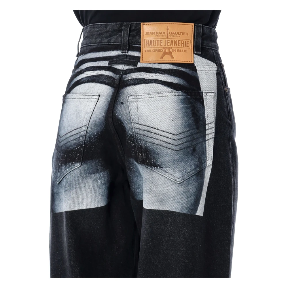 Jean Paul Gaultier Vintage Zwart Geschilderde Achterkant Wijde Pijp Jeans Black Dames