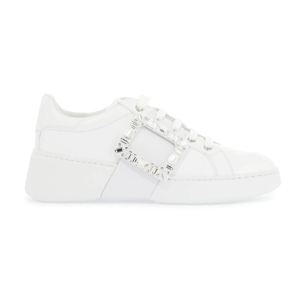 Roger Vivier Vita Läder Rhinestone Skate Sneakers White, Dam