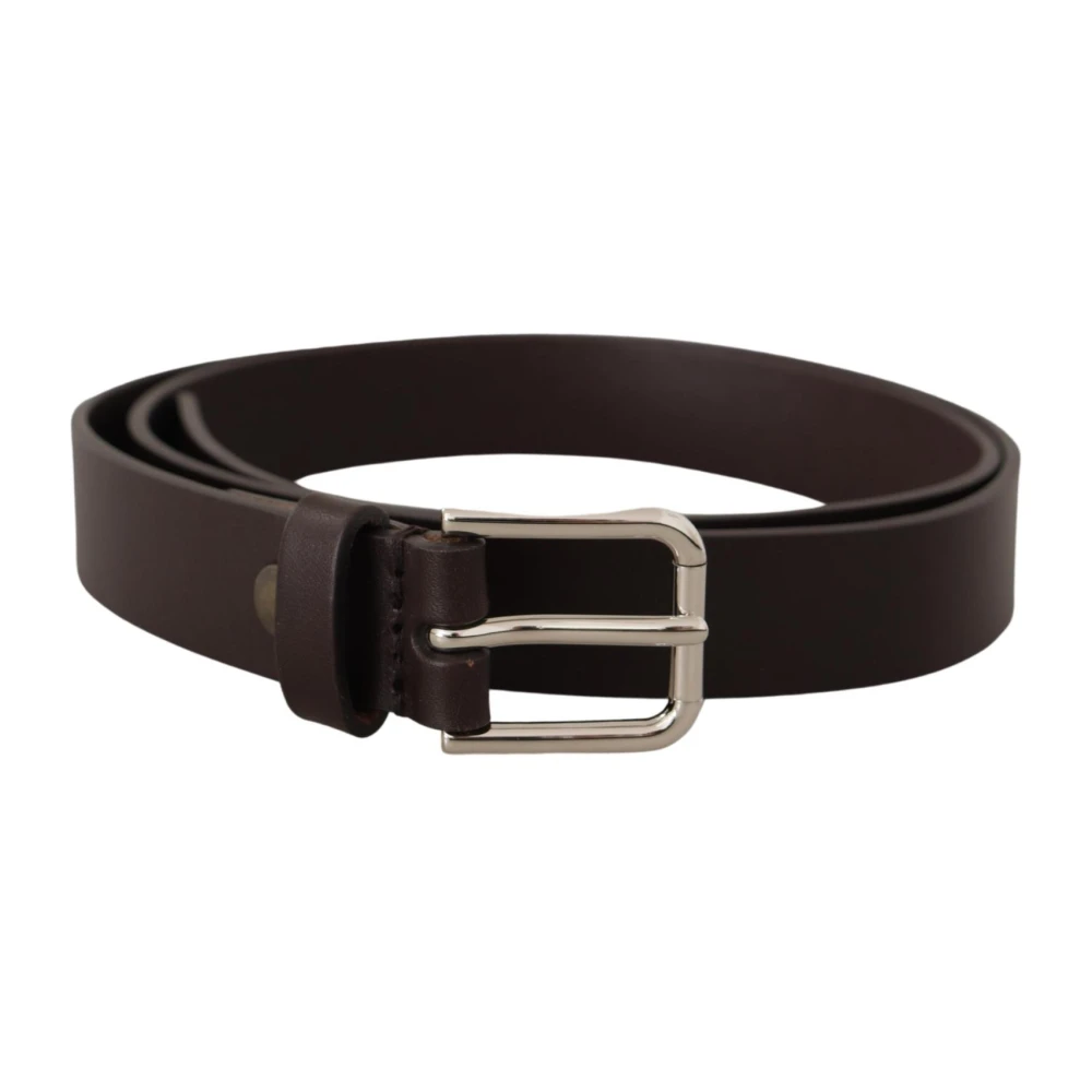 Dolce & Gabbana Men's Gray Belts,, Dark Brown Leather Belt With Metal Buckle Medium