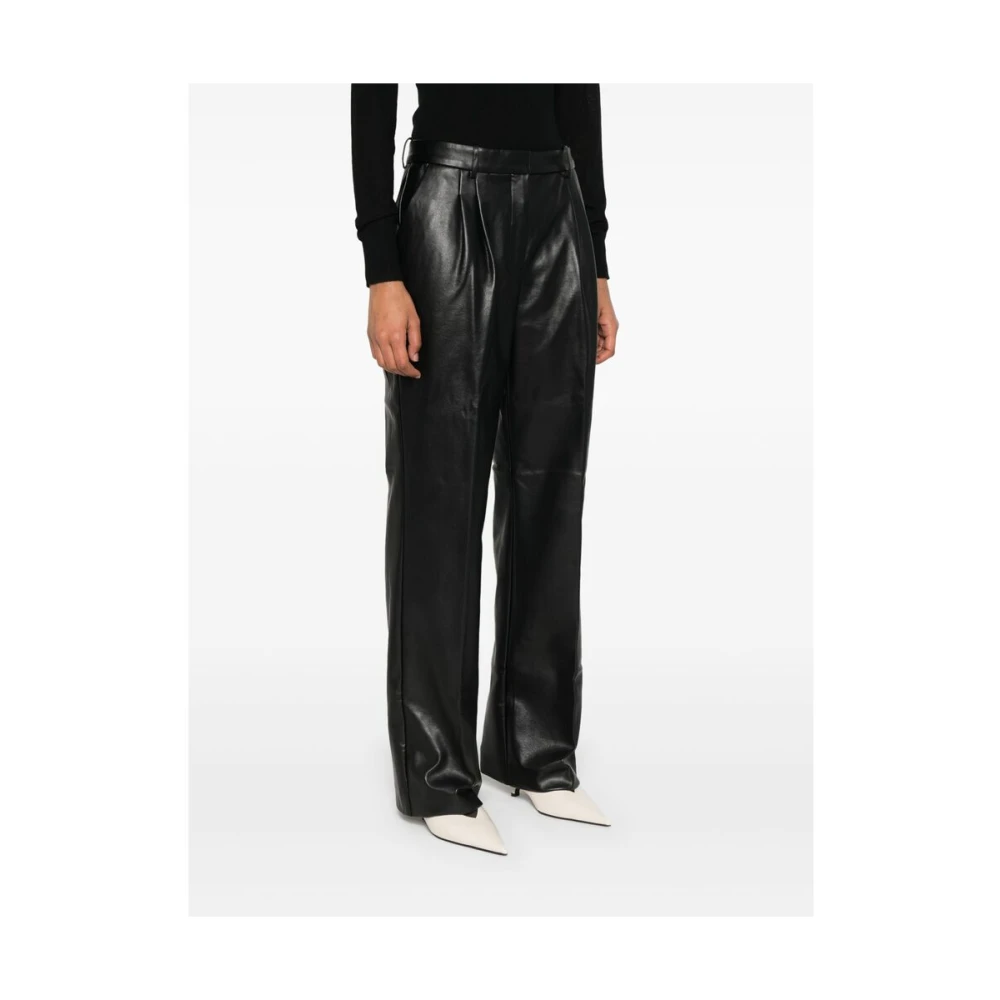 The Garment Zwarte Leren Rechte Broek Black Dames