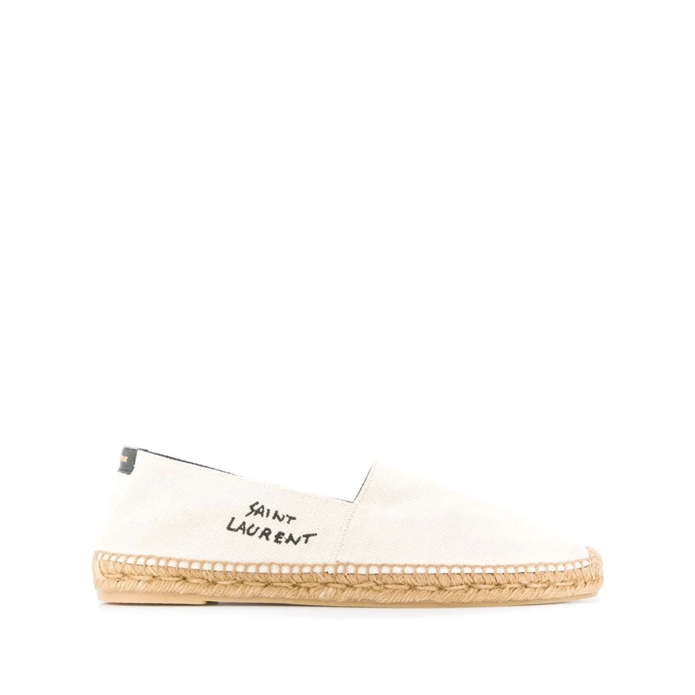 Saint Laurent Beige Platta Skor med Broderad Logotyp Beige, Herr