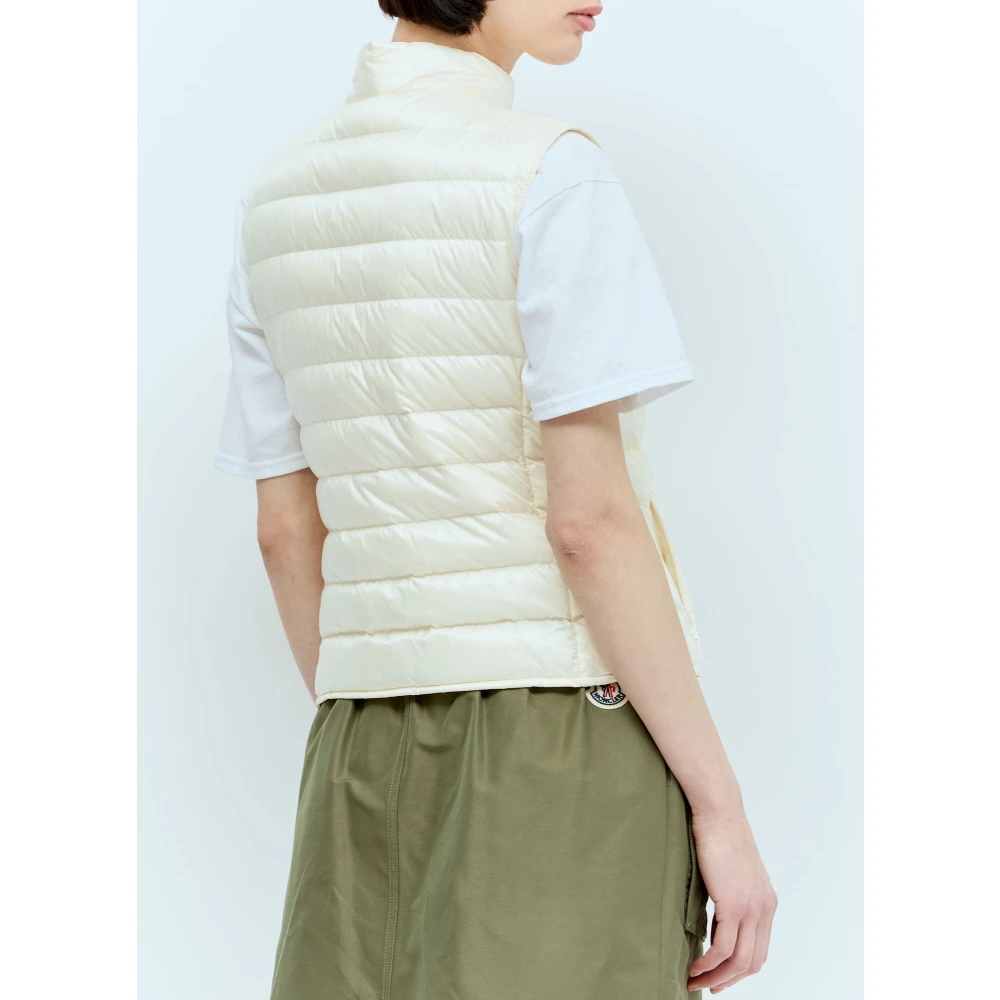Moncler Gewatteerd Nylon Dons Gilet Beige Dames