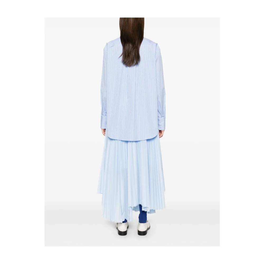 Plan C Blauw Gestreept Katoenen Overhemd met Sjaal Blue Dames