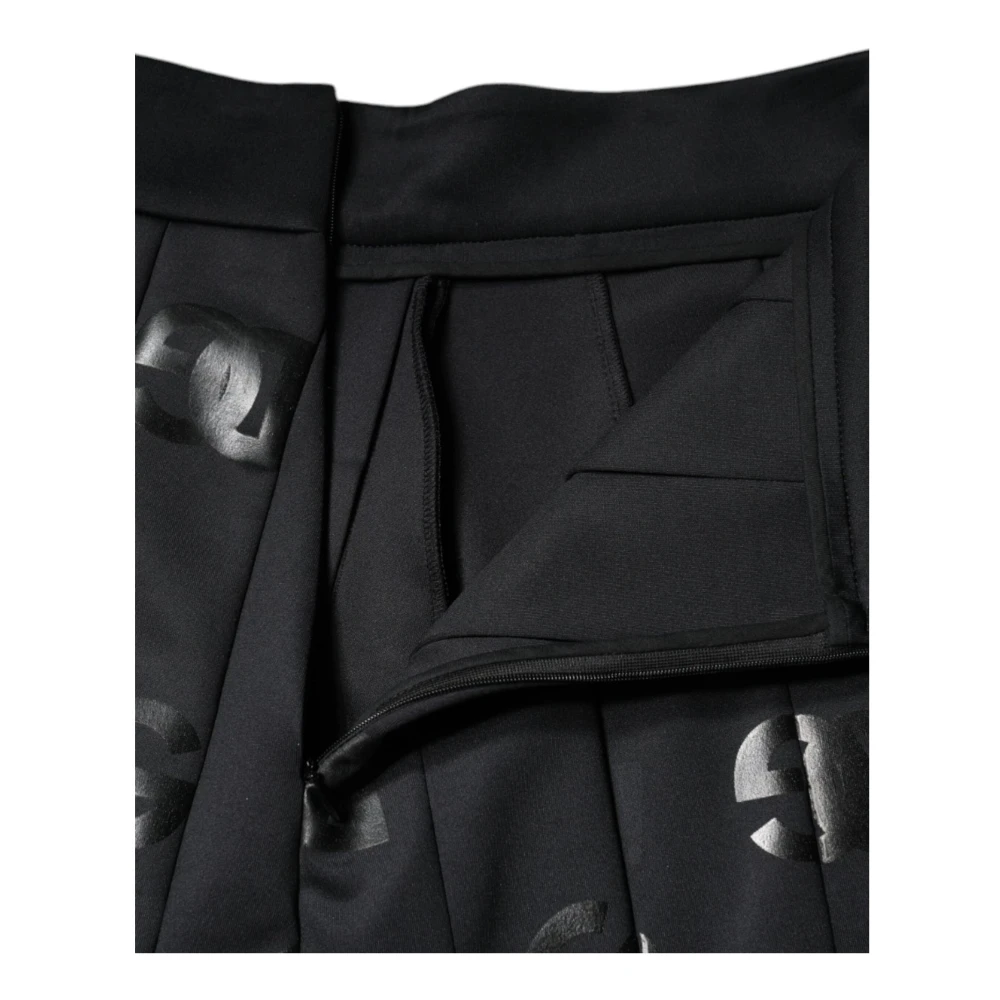 Dolce & Gabbana Zwarte Geplooide Midi Rok Ritssluiting Black Dames