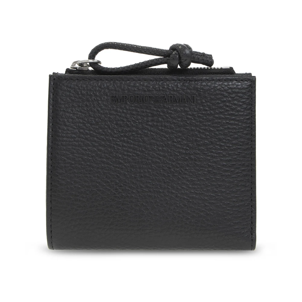 Emporio Armani Mannelijk Zwart Accessoires Heren, One Size, Leer, Zipped Kaarthouder Van Getrommeld Leer