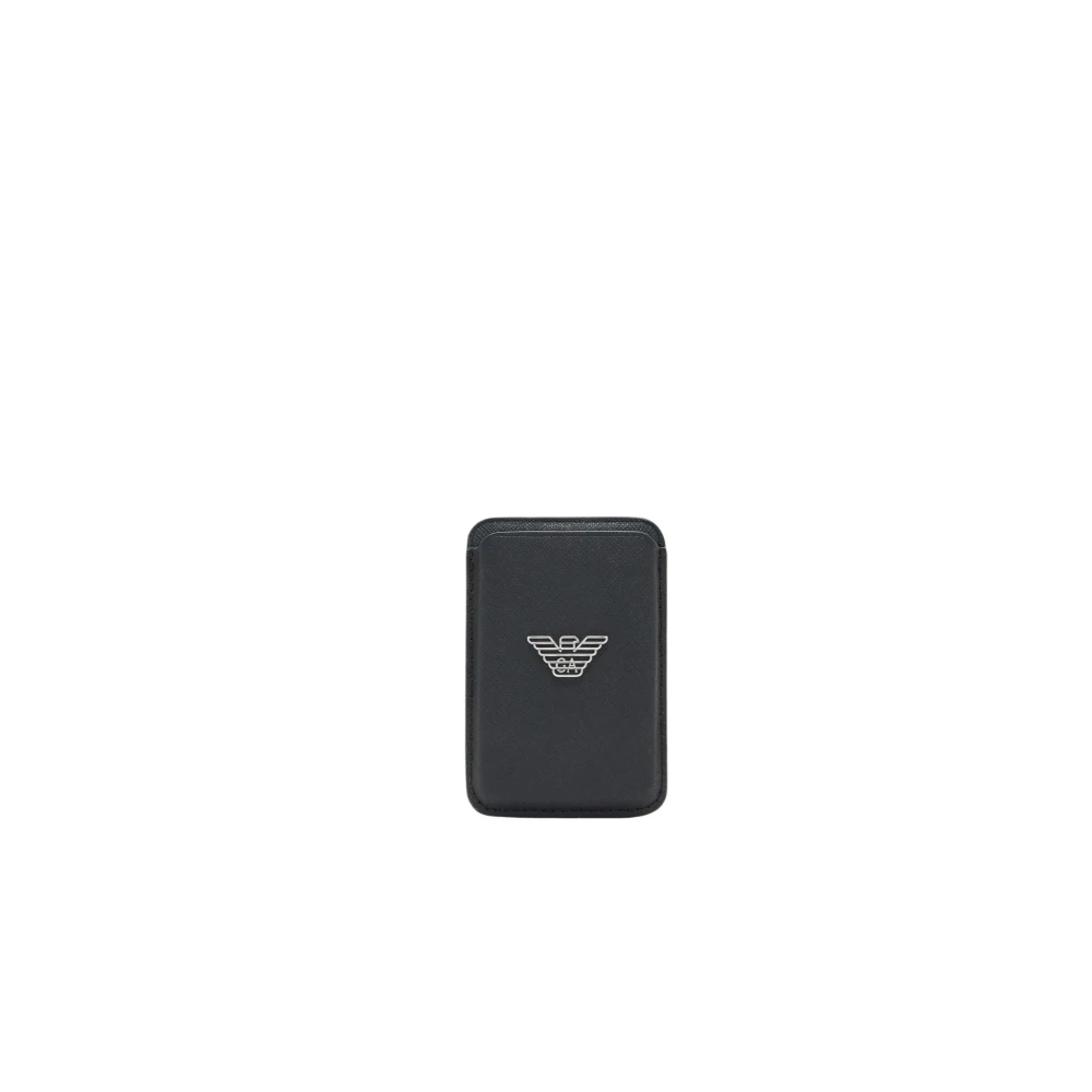 Emporio Armani Herren Schwarz Asv Regenerated Saffiano Magnetischer Kartenhalter