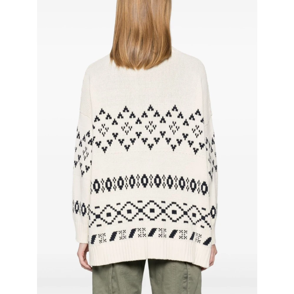 Max Mara Weekend Jacquard V-Neck Cardigan Sweater White Dames