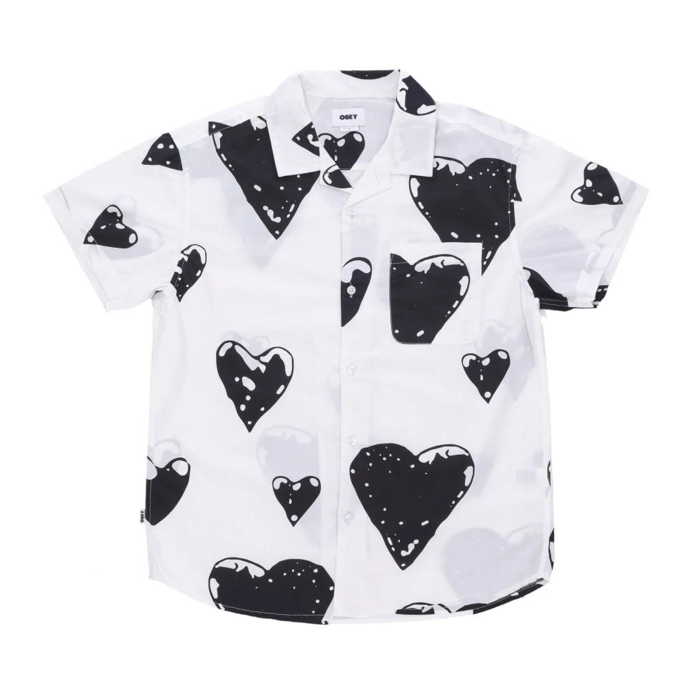 Obey Wit Multi Geweven Korte Mouw Overhemd White Heren