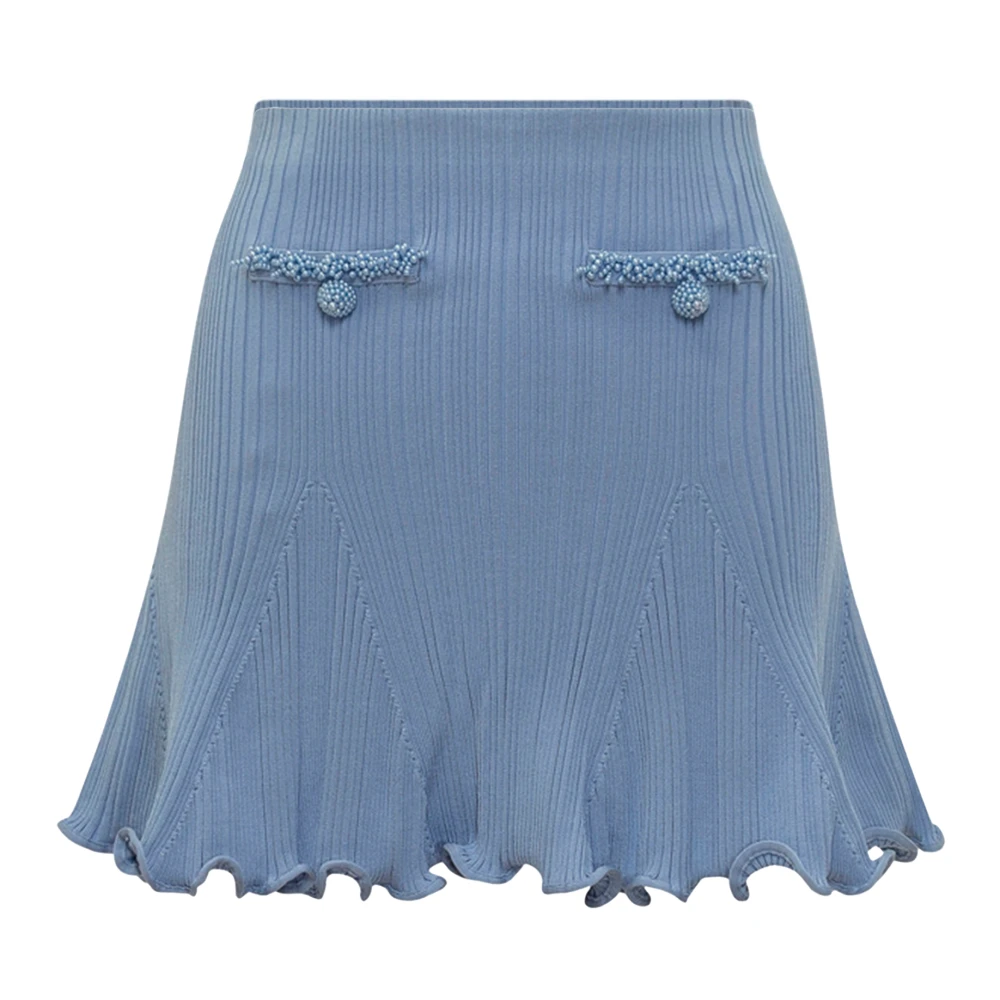 Self Portrait Women's Blue Pearl Trim Knit Mini Skirt