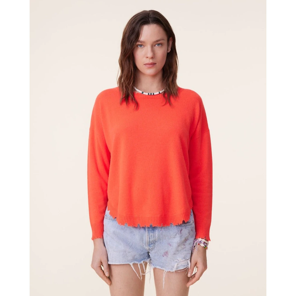 Kujten Kasjmier Pullover Oranje Rood Gefranjerd Red Dames
