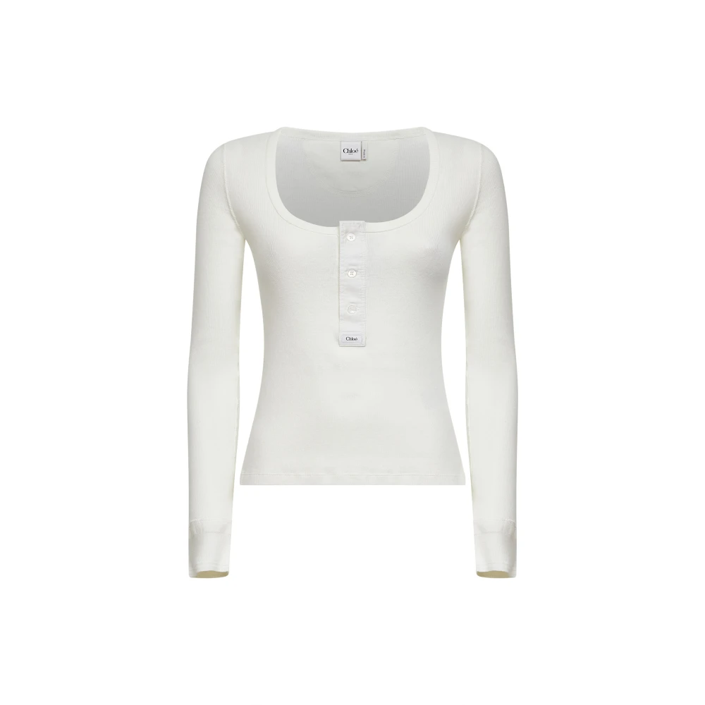 Chloé Women's White Scoop-Neck Henley Shirt