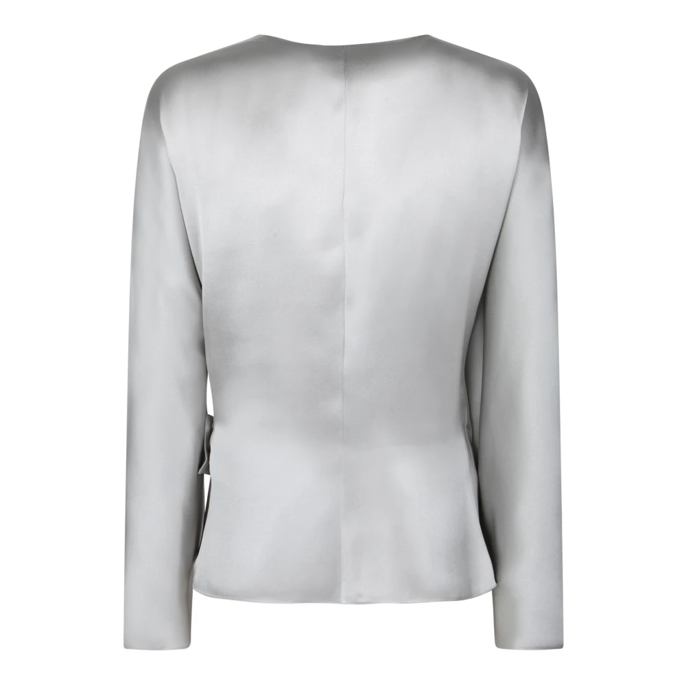 Giorgio Armani Elegante V-hals Zijden Blouse Gray Dames