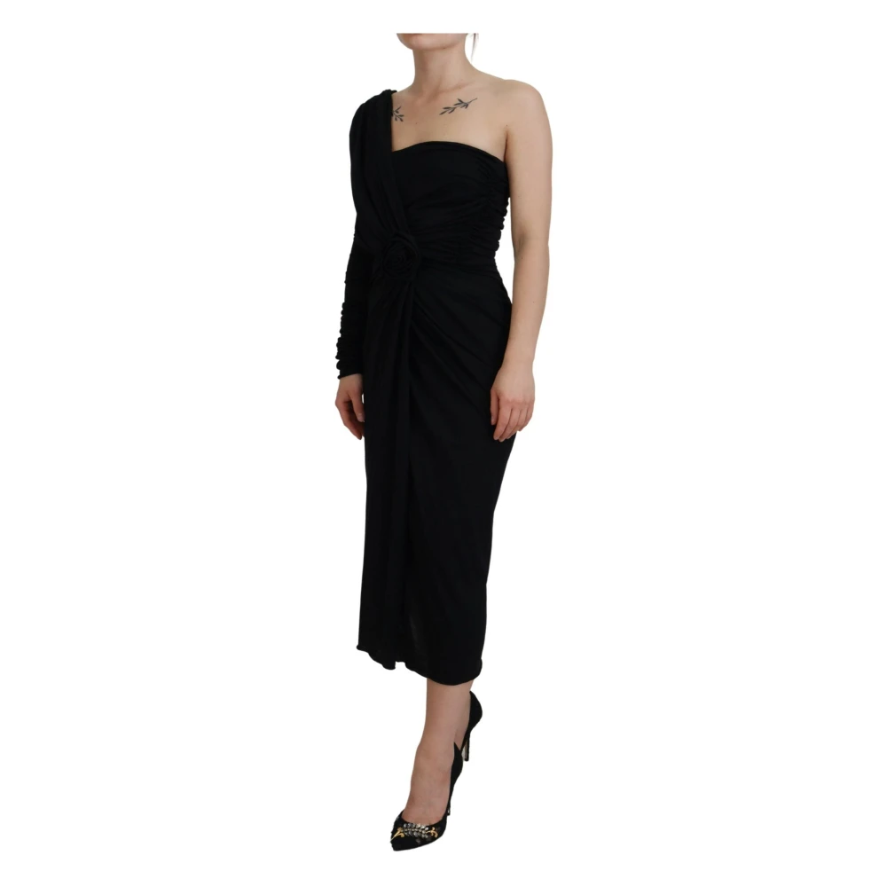 Dolce & Gabbana Elegant One-Shoulder Midi Dress Black Dames