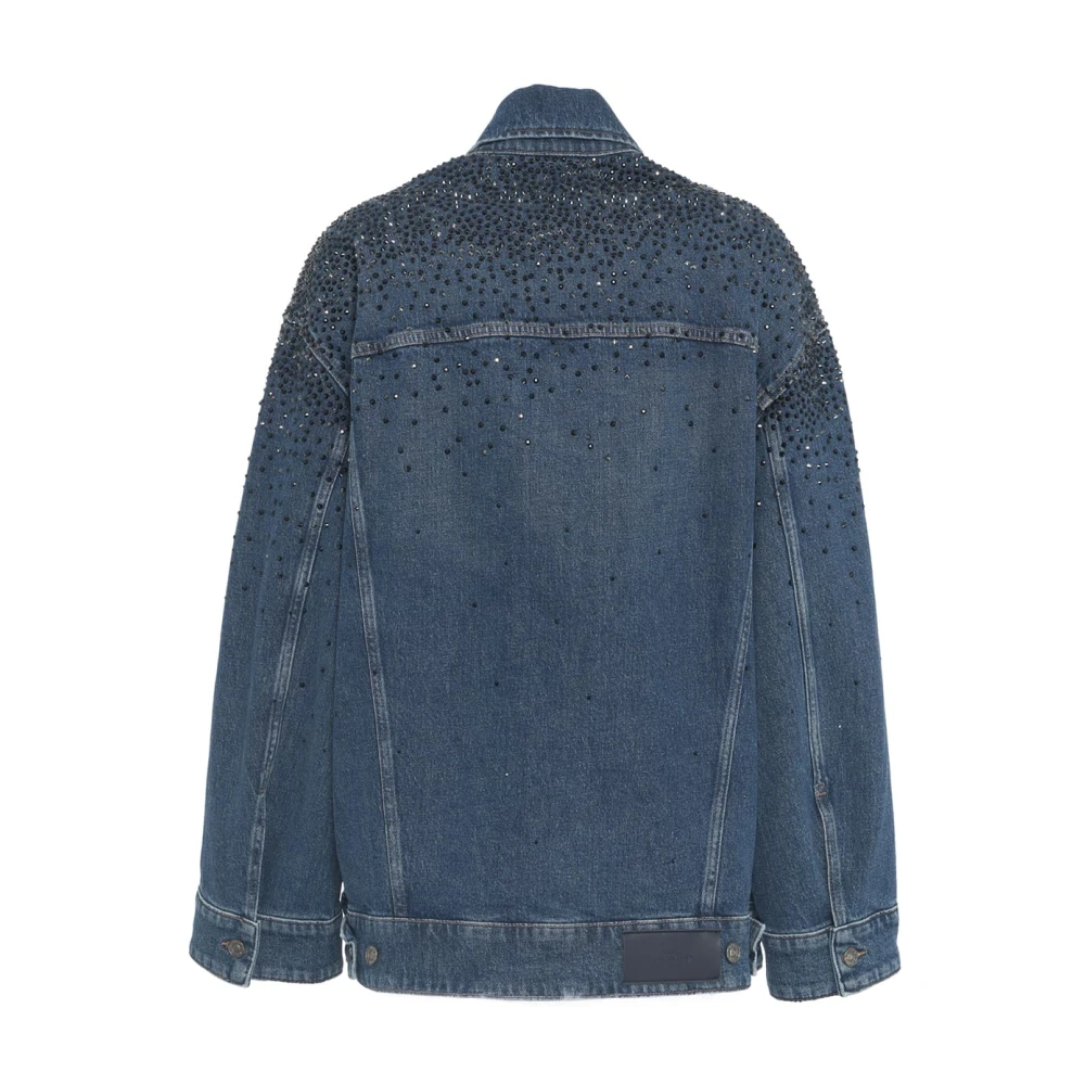 7 For All Mankind Blauwe Truckerjas met Strass Accenten Blue Dames