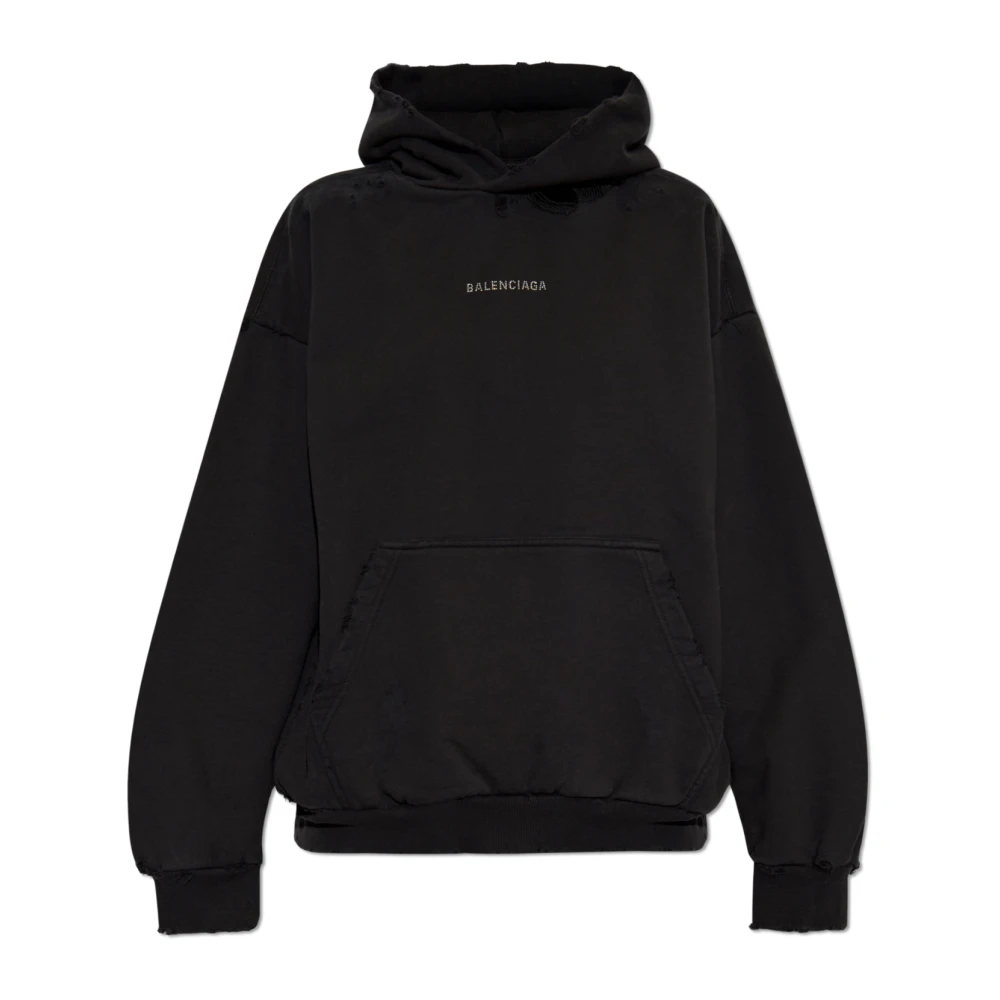 Balenciaga Zwarte Katoenen Hoodie met Strass Logo Black Dames