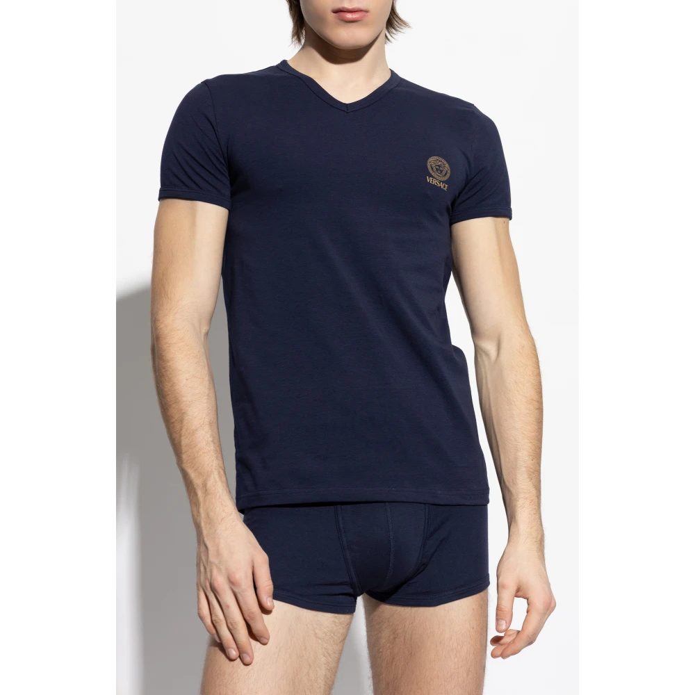Versace Lingerie T-shirt met V-hals Blue Heren