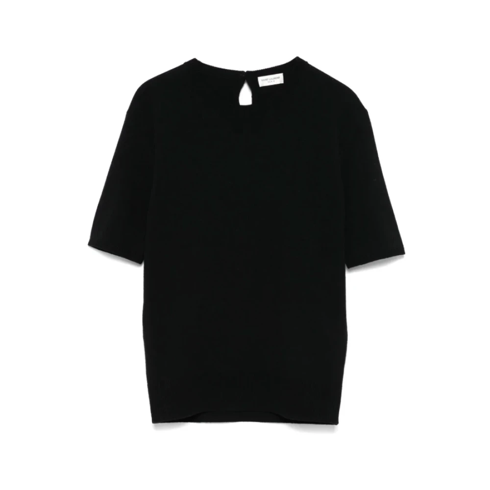 Saint Laurent Zwart wollen gebreid T-shirt met ronde hals Black Dames