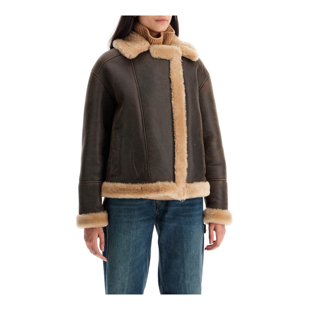 Blancha Shearling Jas met Brede Kraag Brown Dames