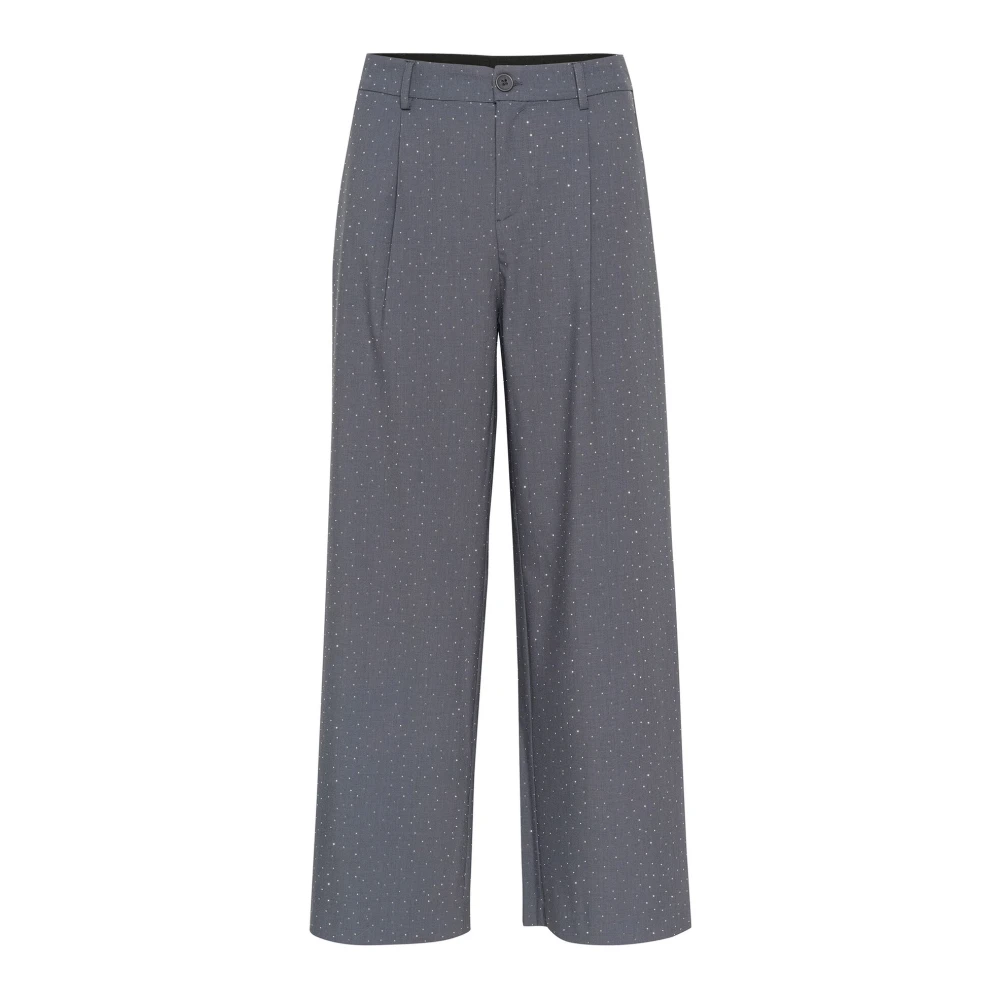 Cream Grijze Melange Wijde Pijp Broek Gray Dames