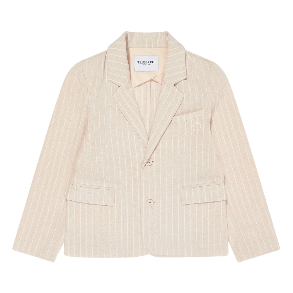 Trussardi Boys Beige Kids Occasion Wear, 16 Y, Blazer With Pinstripe Design