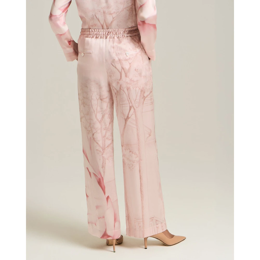 Kiton Zijden Tuinprint Broek Pink Dames