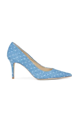 Aljo Suede Dotted Denim Heels