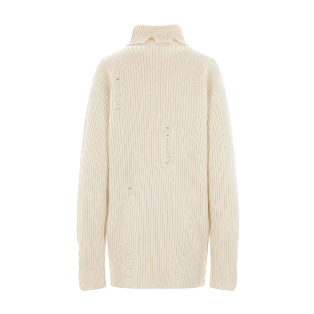 Ann Demeulemeester Witte Oversized Geribbelde Wollen Trui White Dames