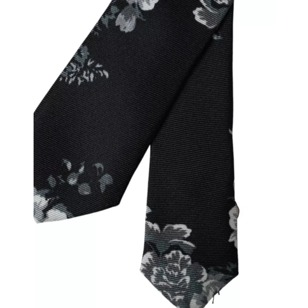Dolce & Gabbana Zwarte zijden stropdas met bloemenprint Black Heren
