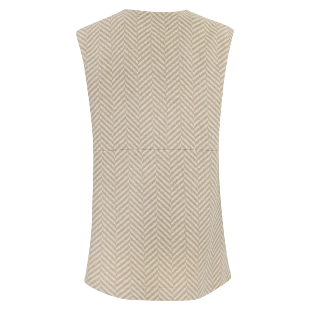 Liviana Conti Kasjmier Mouwloze Herringbone Jas Beige Dames