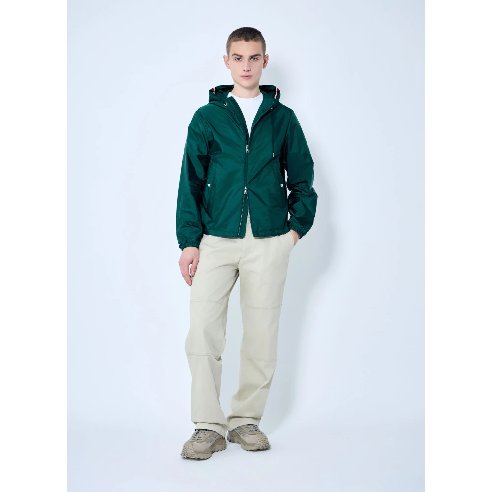 Moncler Gestreepte capuchon windjack Green Heren