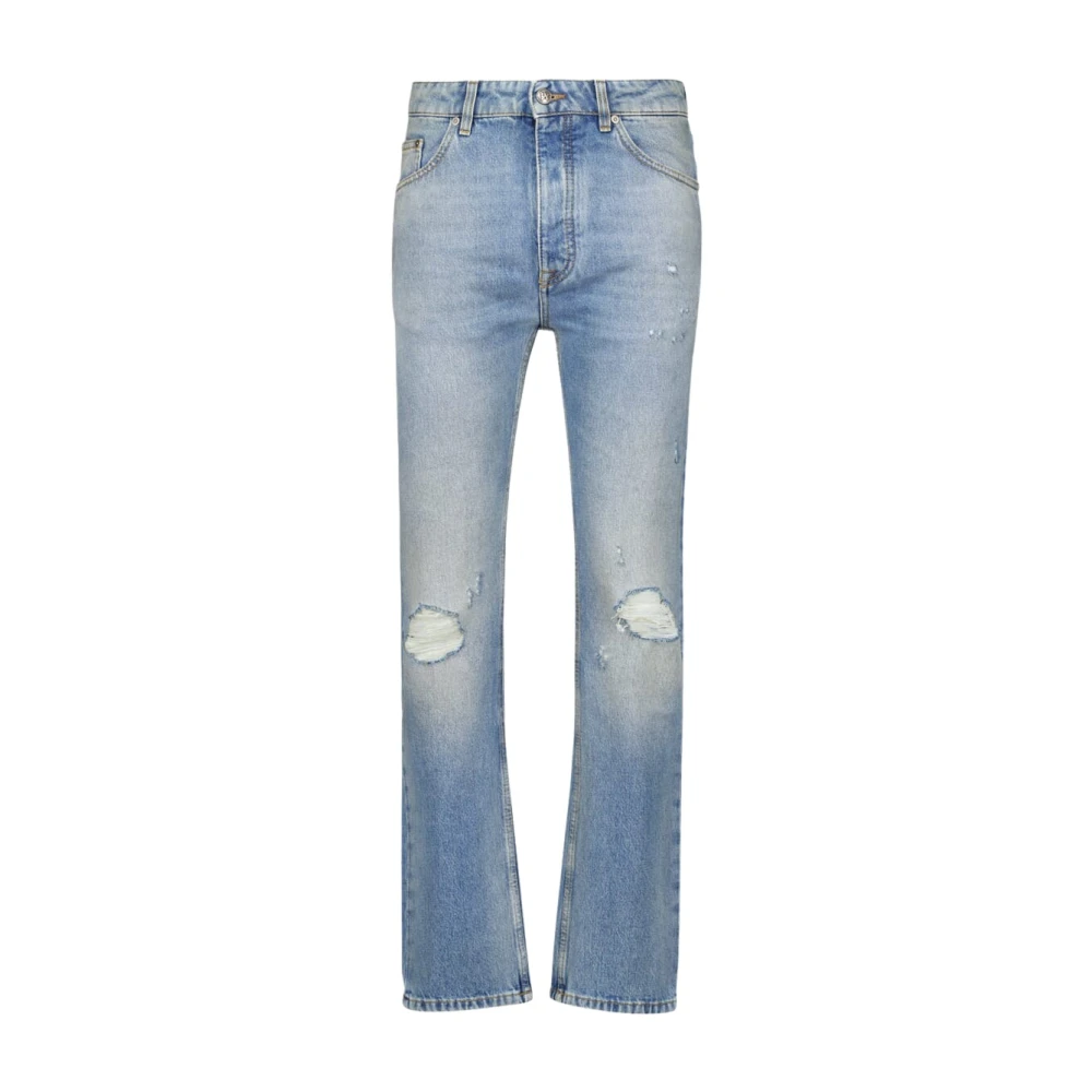 Palm Angels Men's Blue Straight Fit Jeans, W31, Distressed Monogram Jeans