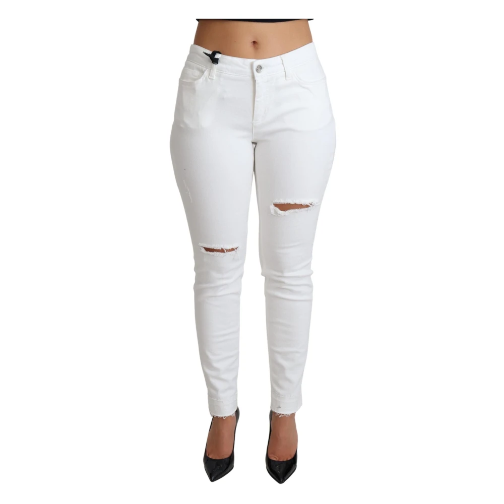 Dolce & Gabbana Women's White Tattered Skinny Denim Jeans - Skinny Fit Jeans - Xl - Jeans