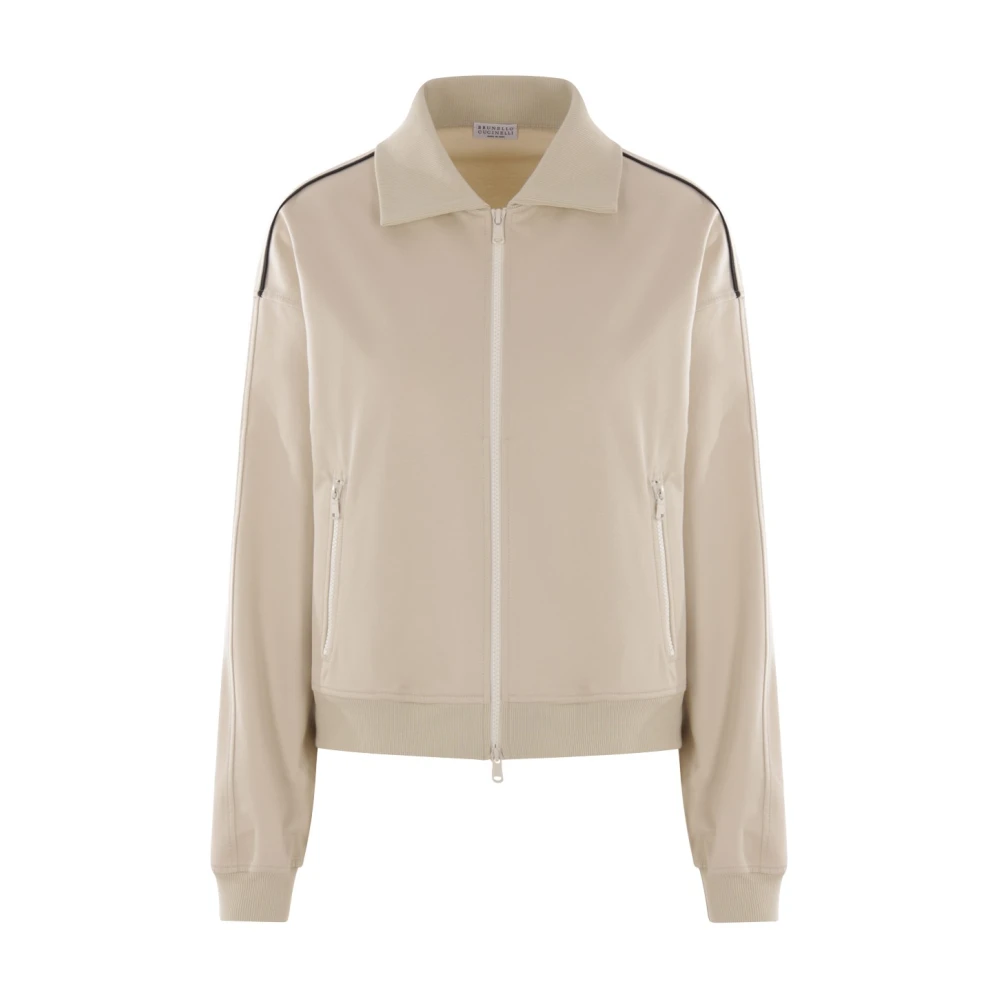 BRUNELLO CUCINELLI Beige Katoenen Trui met Monile Borduursel Beige Dames