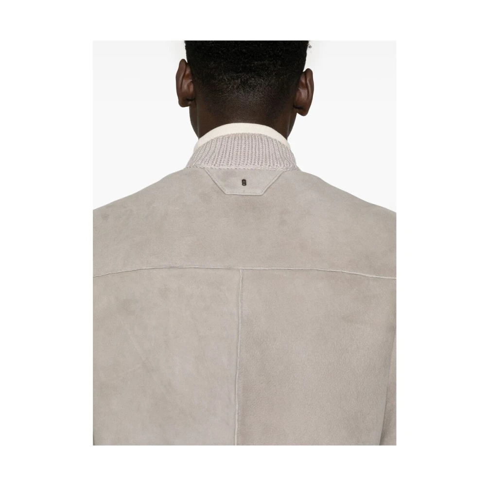 Salvatore Santoro Shearling Leren Buitenkleding Opstaande kraag Gray Heren