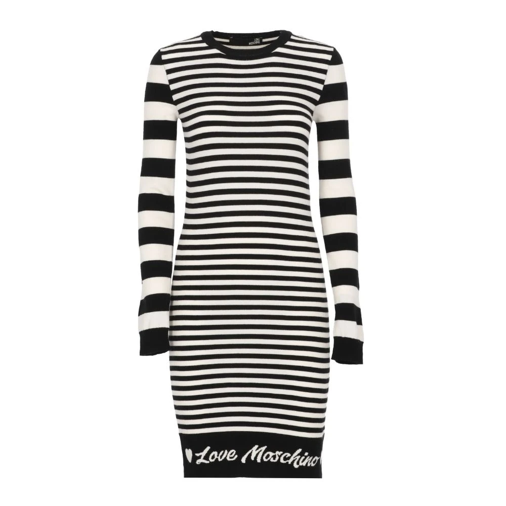 Love Moschino Gestreepte Logo Gebreide Jurk Black Dames